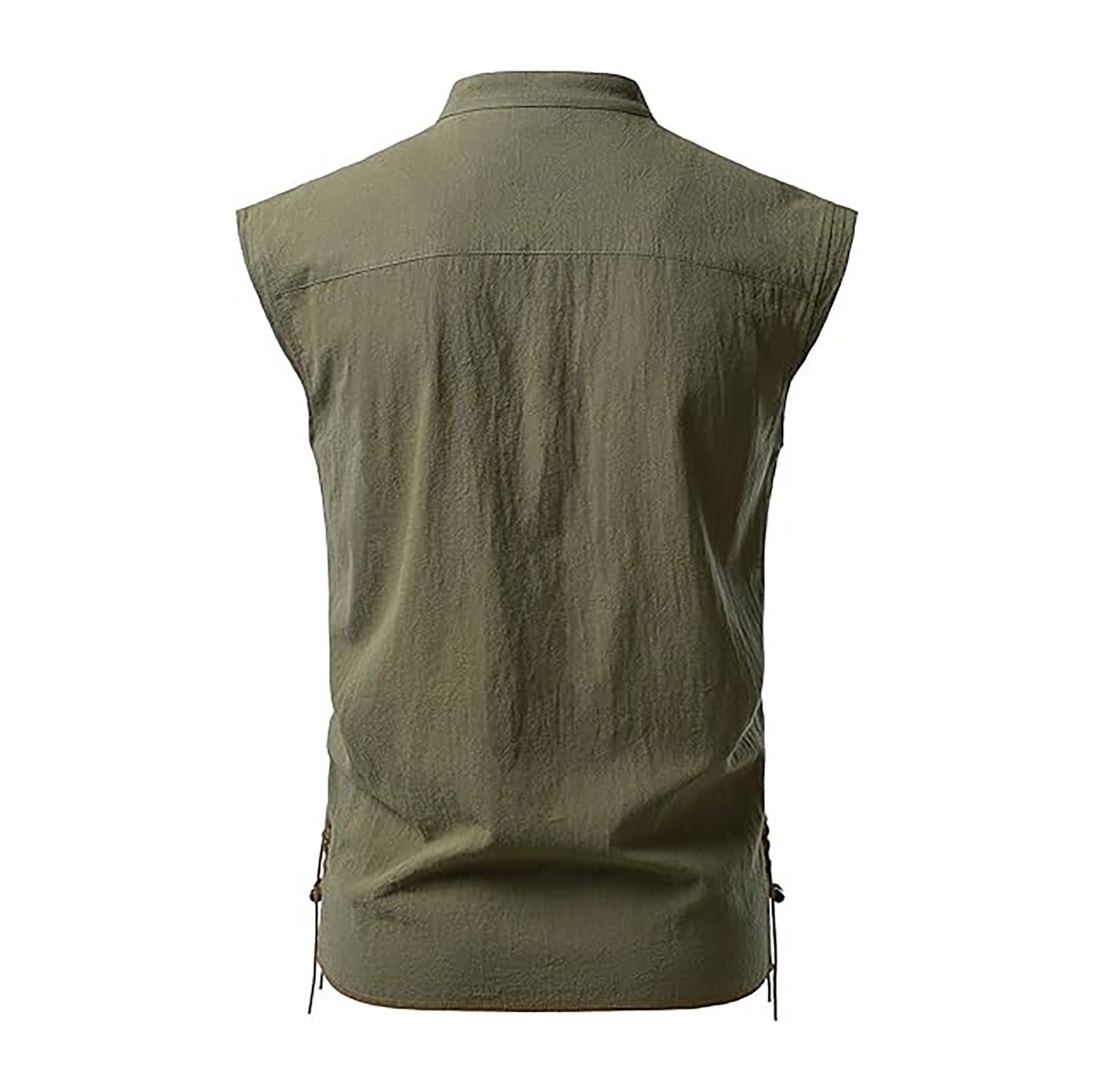 thumbnail image 4 of 2025 Camisa hippie de playa sin mangas para hombre - Mezcla de lino, cuello alto, ligera - Boho veraniego, S-XXL, 4 of 5